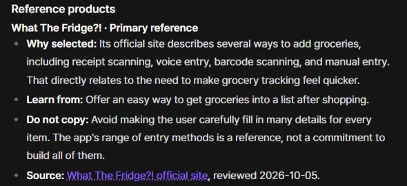 The sources section of the context document, with the official sites it checked