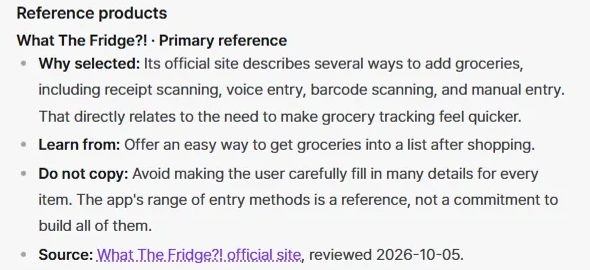 The sources section of the context document, with the official sites it checked